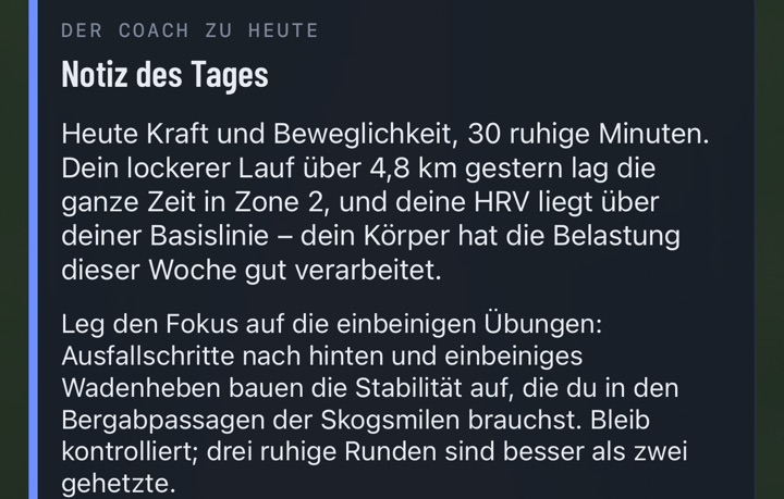 Die Notiz des Coachs für heute in Mila