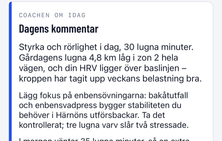 Coachens kommentar för dagen i Mila